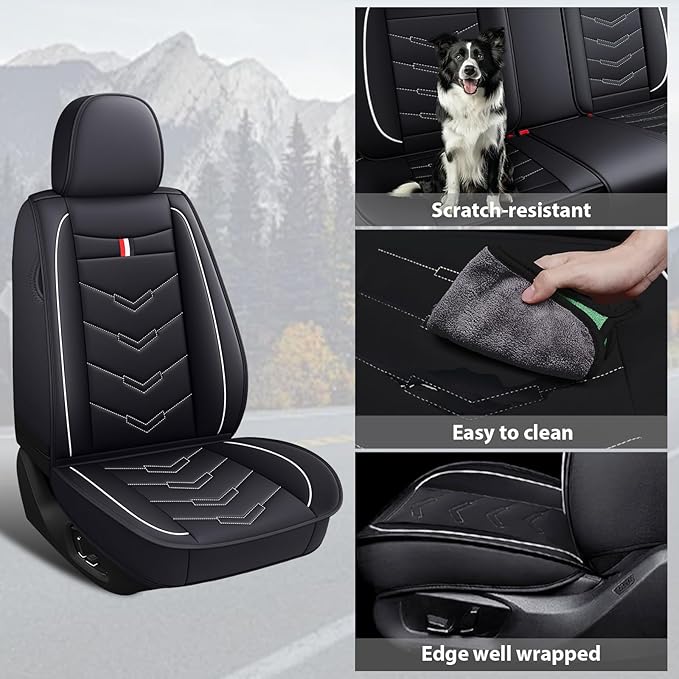 MVRVMV 2-Seat Car Seat Covers for Ford Explorer 2012-2026, Waterproof Non-Slip Wear-Resistant Leather Seat Cover (2 Seat Standard, Black-White)