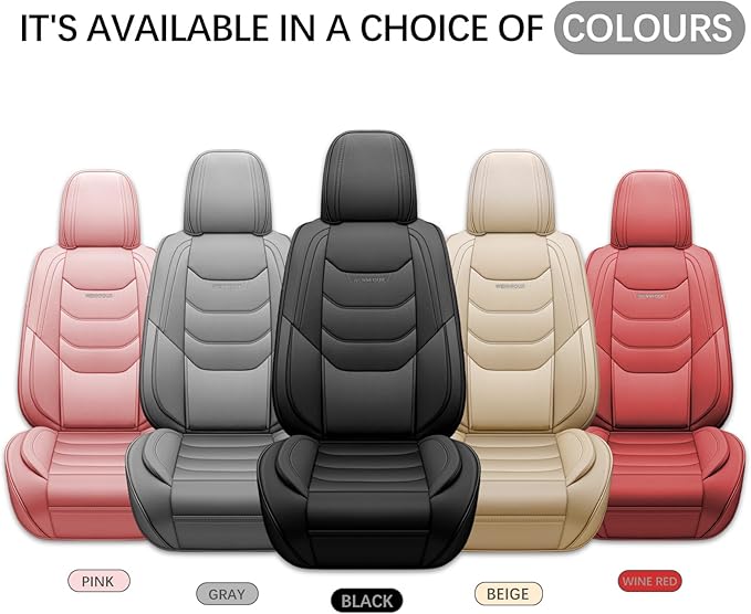 WENNFOUR Car Seat Covers Front Seats Only, Universal Luxury Automotive Car Seat Protector 2 Pack, Waterproof Breathable Leather Car Seat Cushion for Most Vehicles SUV Pick-up Truck Black