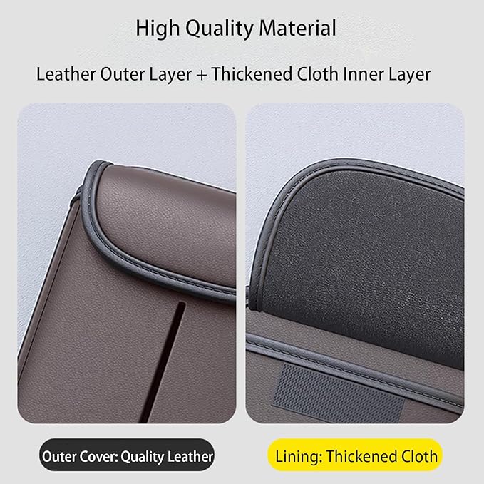 Premium Leather Car Seat Back Organizer with Cup and Tissue Holder, Multi-Pocket Storage with Adjustable Straps for SUVs, Trucks, Sedans (Brown)