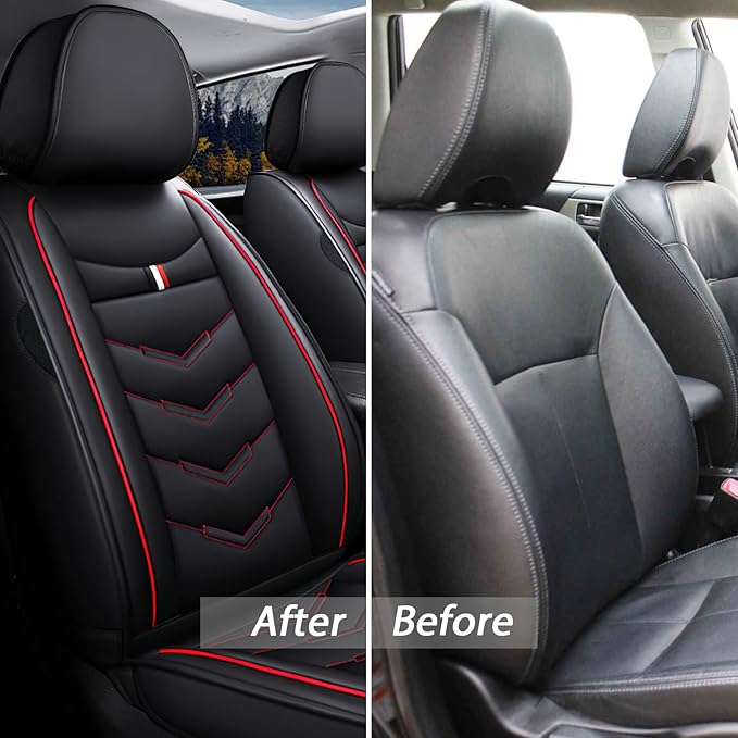 MVRVMV for Ford Expedition 2007-2026 Seat Covers, Waterproof Leather Seat Cover (2 Seat Standard,Black-Red)
