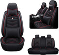 MVRVMV for Ford Escape 2005-2026 Seat Covers, Waterproof Leather Seat Cover with 2* Neck Pillow and 2* Lumbar Support (5 Seat Luxury,Black-Red)