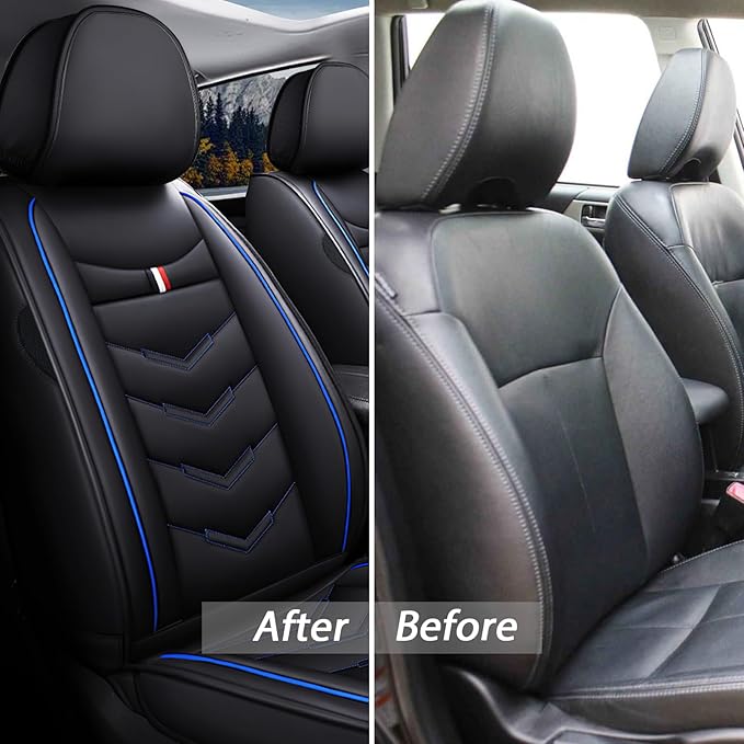 MVRVMV Seat Covers for Ford Escape 2005-2026, Waterproof Leather Auto Seat Cover (5 Seat Standard,Black-Blue)