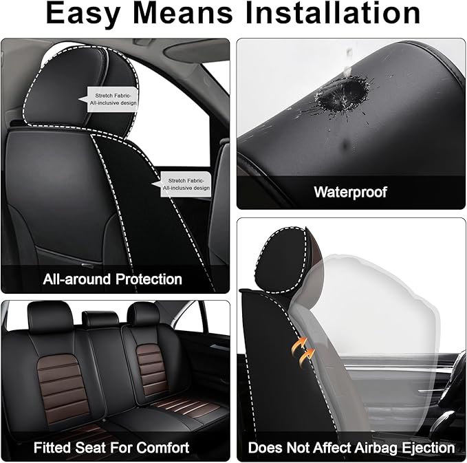 AREKA 5 Seat Covers for Honda Civic 2002-2026 Breathable Car Seat Covers,Anti-Slip Waterproof Car Seat Protectors with Airbag,Automotive Vehicle Cushion with Storage Pockets (Standard,Brown)