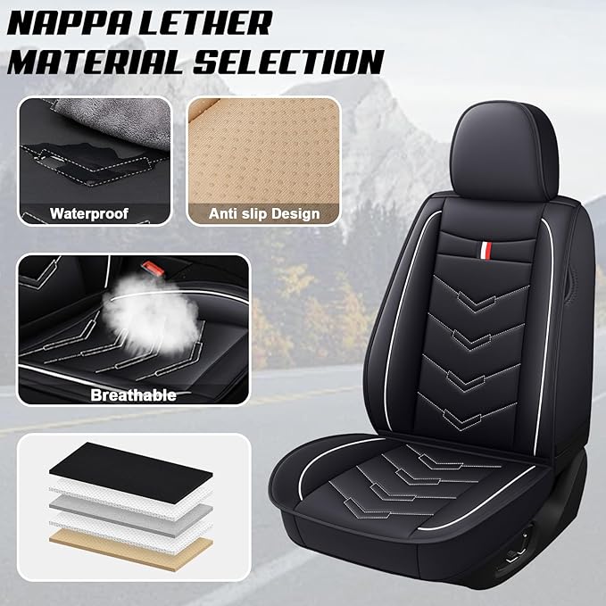 MVRVMV 2-Seat Car Seat Covers for Honda Pilot 2010-2026, Waterproof Non-Slip Wear-Resistant Leather Seat Cover (2 Seat Standard, Black-White)