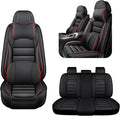 AREKA 5 Car Seat Covers for Honda Civic 2002-2026 Breathable Leather,Waterproof Car Seat Protectors with Comfort Headrest Pillows,Automotive Vehicle Cushion with Storage Pockets (Luxury,Redline)