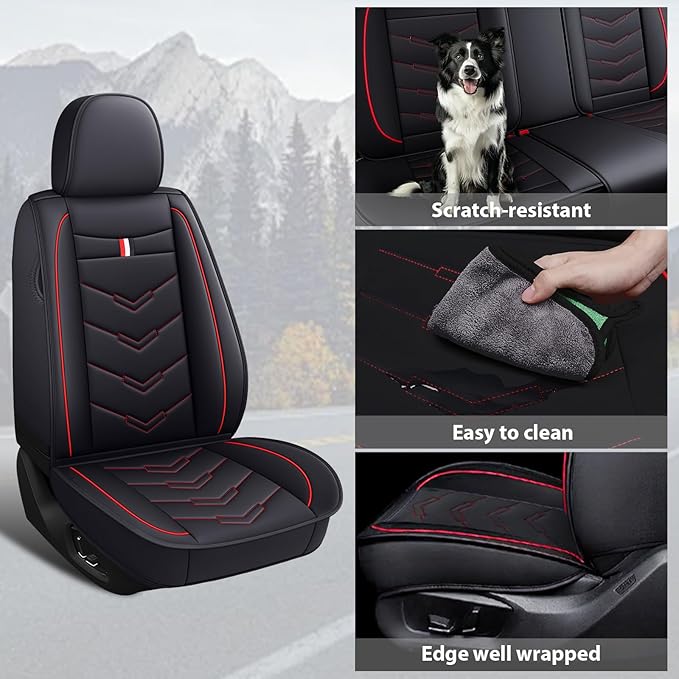 MVRVMV for Ford Bronco Sport 2021-2026 Seat Covers, Waterproof Leather Seat Cover (2 Seat Standard,Black-Red)