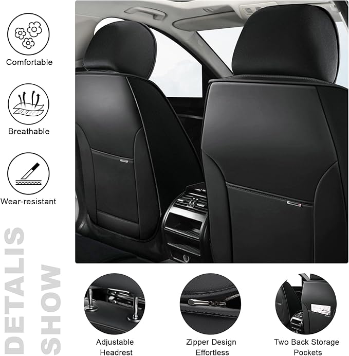 AREKA 2 Car Seat Covers for Honda Accord 2003-2026 Breathable Leather,Waterproof Car Seat Protectors with Comfort Headrest Pillows,Automotive Vehicle Cushion with Storage Pockets (Luxury,Redline)