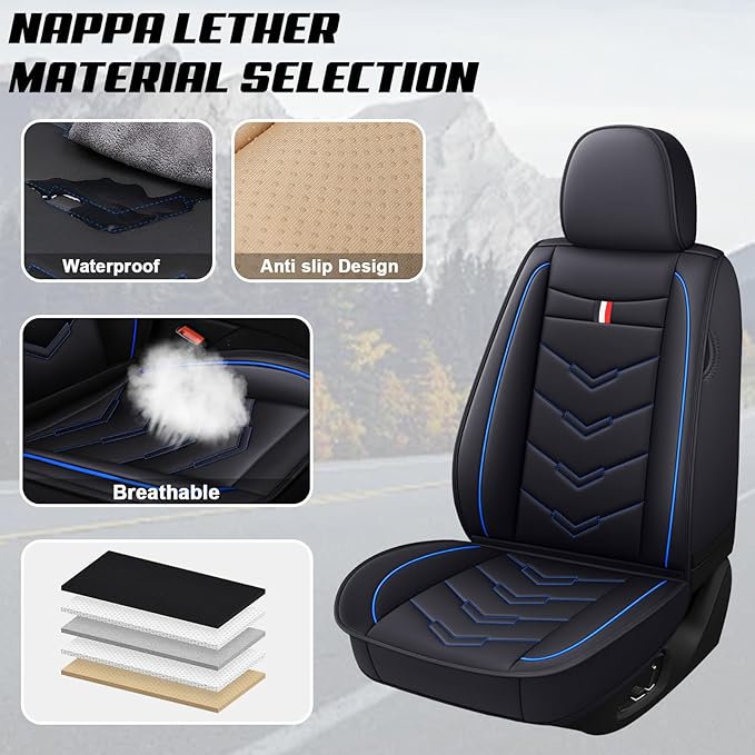 MVRVMV Seat Covers for Ford F-350 2010-2026, Waterproof Leather Auto Seat Cover (2 Seat Standard,Black-Blue)