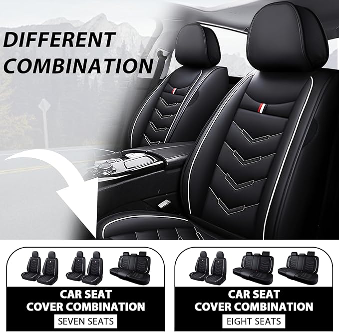 MVRVMV 8 Seat Covers for Honda Pilot 2010-2026, Waterproof Anti-Slip Car Seat Cover Compatible with Airbags (8 Seat Standard, Black-White