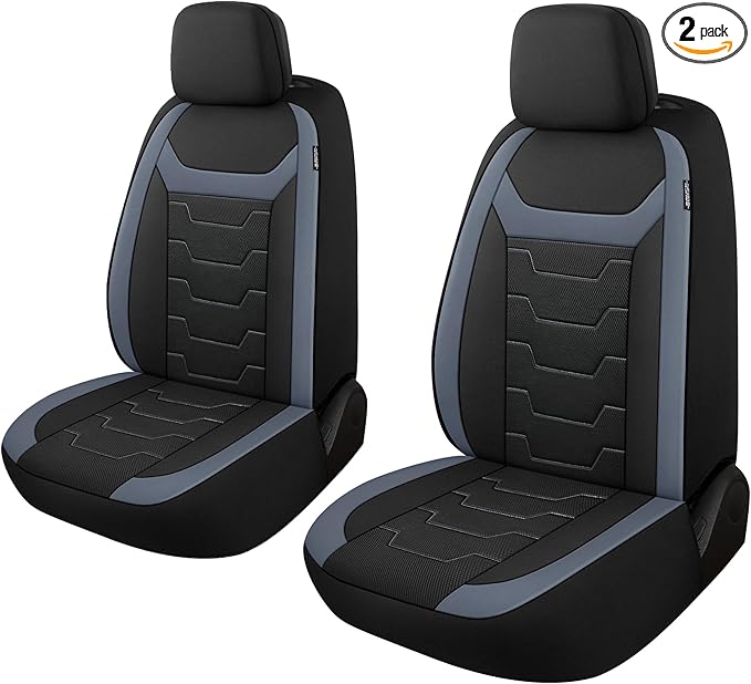 CAROMOP Breathable Car Seat Cover 2 Front Seats, 3D Air Mesh Cloth Seat Covers for Cars, Universal Fit Automotive Car Interior Covers for SUV Vans Sedans Trucks(Black/Gray)