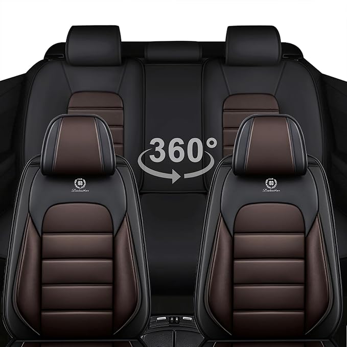 AREKA 5 Seat Covers for Honda Civic 2002-2026 Breathable Car Seat Covers,Anti-Slip Waterproof Car Seat Protectors with Airbag,Automotive Vehicle Cushion with Storage Pockets (Standard,Brown)