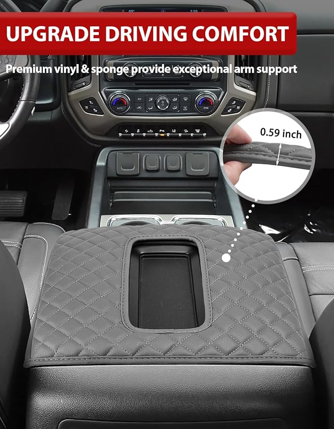 KBH Center Console Armrest Cover for Chevy Suburban Tahoe & GMC Yukon 2015-2020, Silverado & Sierra 1500 2500 3500 2014-2018, Bucket Seat, Customized Arm Rest Lid Protective Cushion, PU Leather