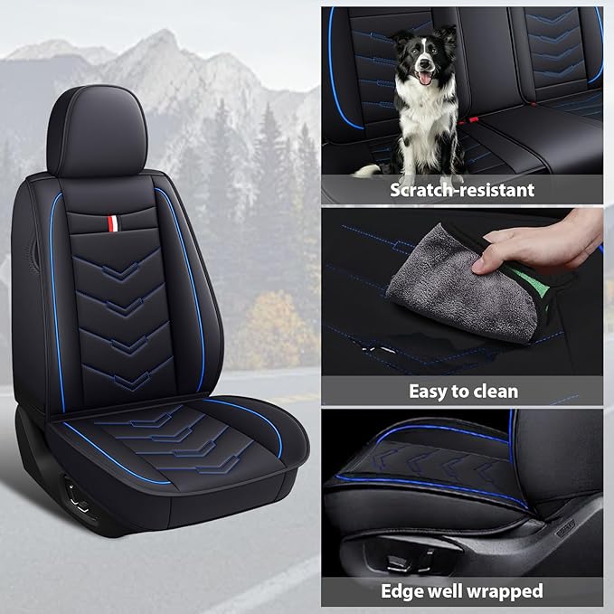 MVRVMV Seat Covers for Ford Edge 2007-2024, Waterproof Leather Auto Seat Cover (5 Seat Standard,Black-Blue)