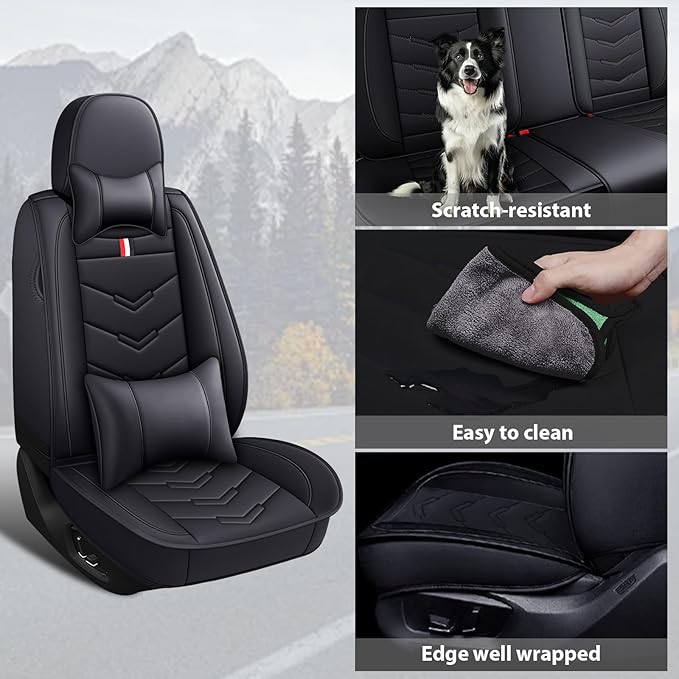 MVRVMV Luxury Car Seat Covers for Ford Explorer 2012-2026, Nappa Leather Auto Seat Cover with 2 Neck Pillows and 2 Lumbar Supports (2 Seat Luxury, Black)
