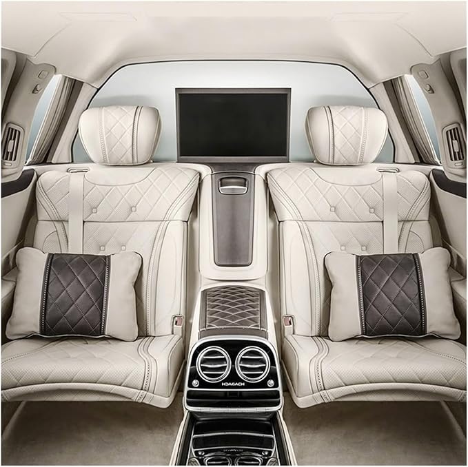 Luxury NAPPA Headrest Compatible For Mercedes Maybach S-Class Leather Lumbar Pillows Car Neck Travel Seat Cushion Support Car Accessories(Beige coffee)