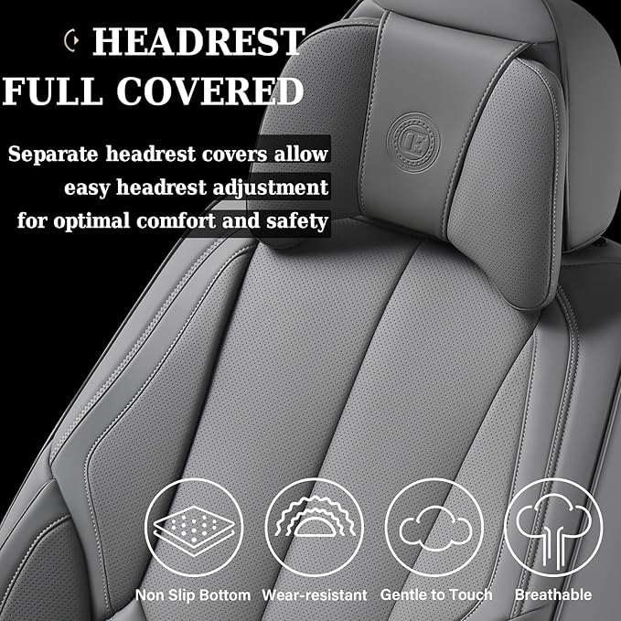 Coverado Universal Seat Covers Front, 2-Pack Waterproof Seat Covers for Cars, Universal Nappa Leather Car Seat Covers with Head Pillow, Auto Protectors Fit for Most Sedans SUV Pick-up Truck-Gray