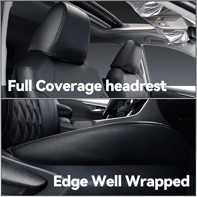 coverdream Highlander Seat Covers Full Set for 2020-2025 2026 Toyota Highlander SUV Seat Cushion,2nd Row Captain Chair,Fully Covered,Luxury Waterproof Leather Car Seat Protector (Black & Diamond)