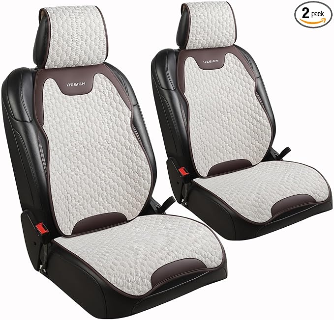 Gripure Breathable Linen Car Seat Cover Protector for Front Seats – Durable, Non-Slip, Airbag Compatible, Universal Fit for Sedans, SUVs, Pickups (2pcs, Beige)