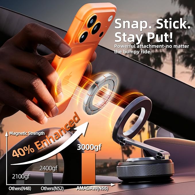 2026 Upgraded Magnetic Phone Holder for Car [Strongest Magnet Power & Premium Aluminum Alloy] 360° Adjustable Car Phone Mount for Magsafe, Cell Phone Holders for iPhone 17 Pro Max 16-12 Series