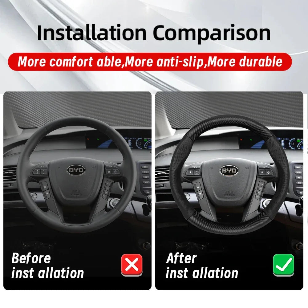 BYD Breathable Leather & Carbon Fiber Steering Wheel Cover