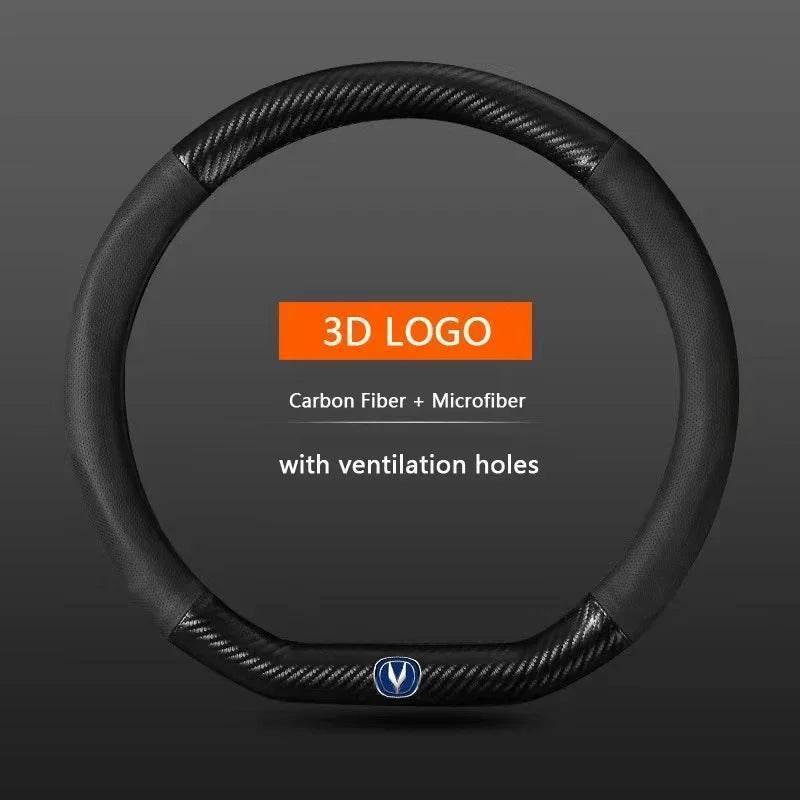 Changan Carbon Fiber Leather Steering Wheel Cover with 3D Logo