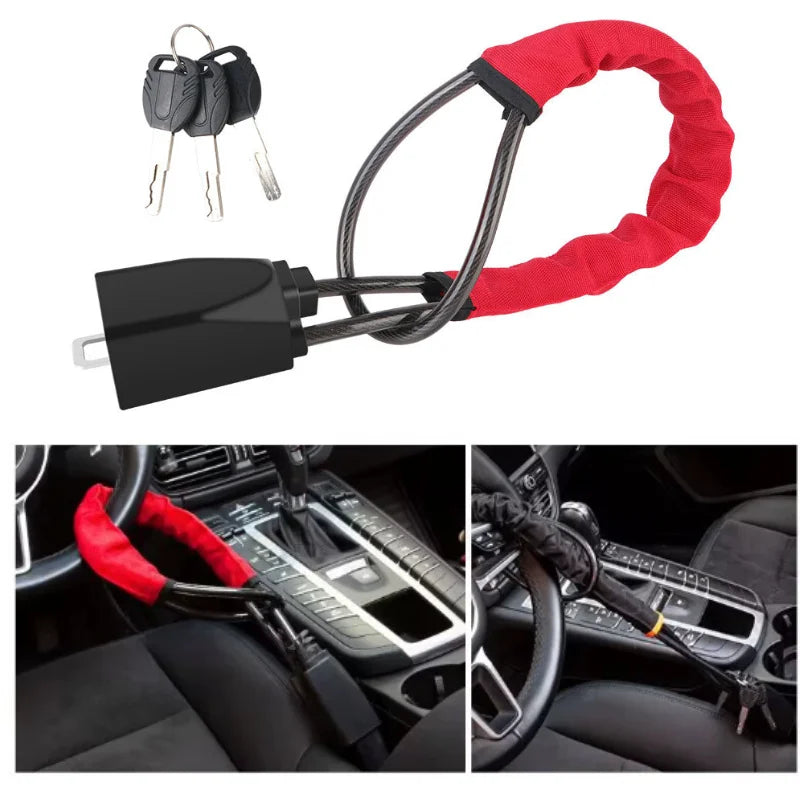 Car Steering Wheel Lock – Universal Anti-Theft Steel Cable Security Device for Cars, SUVs & Trucks