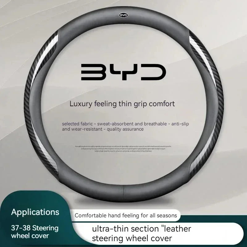 BYD Carbon Fiber Leather Steering Wheel Cover