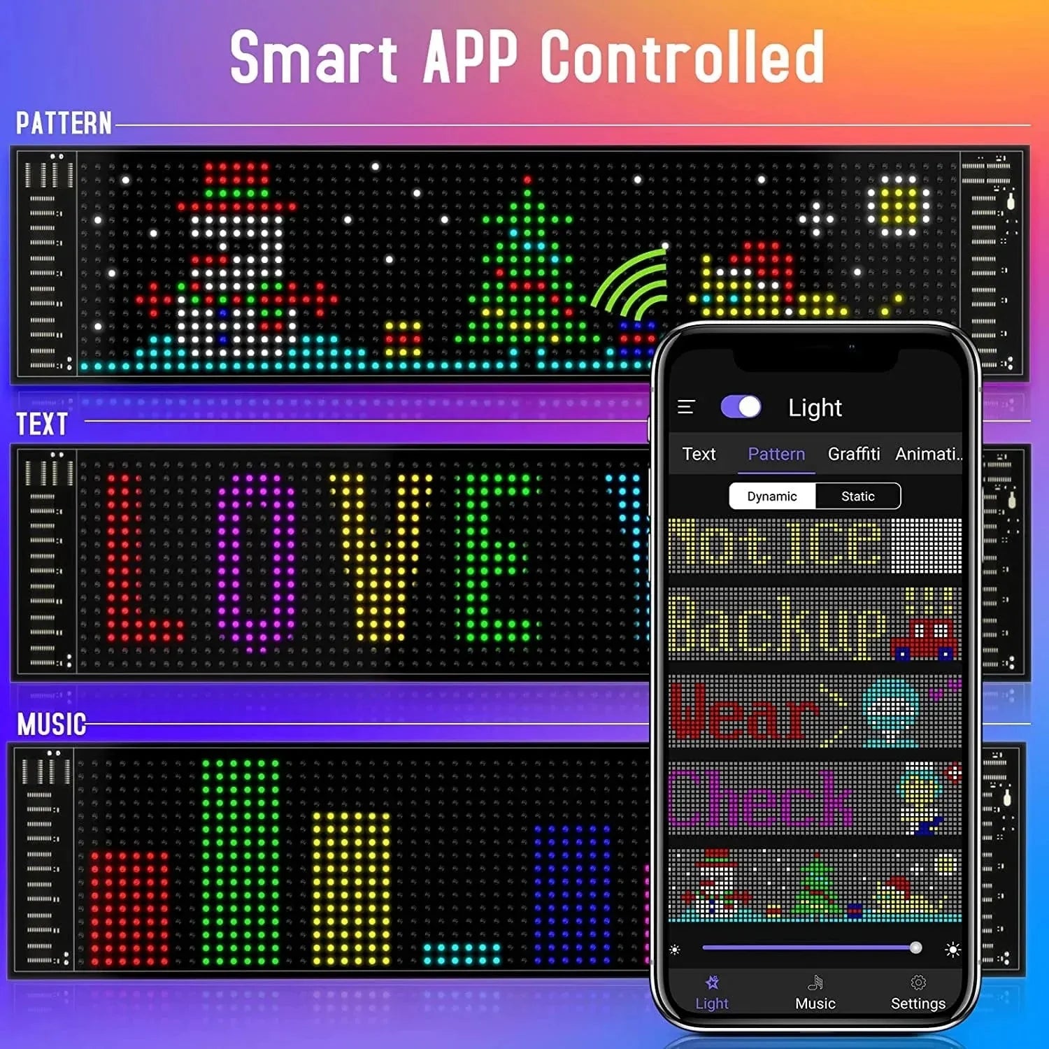 LED Car Sign, Programmable LED Matrix Panel, Flexible Screen Display Animation Message Scrolling Sign, APP Control for Cars, Shop, Bar, Party Festival